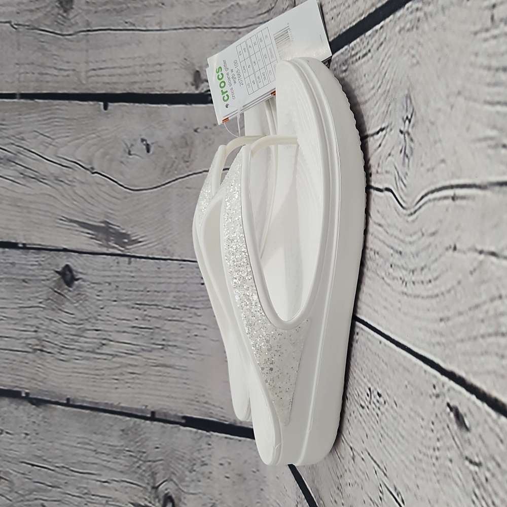 Crocs Sloane Glitter Women's White Thong Flip Flip Sandals Size 9